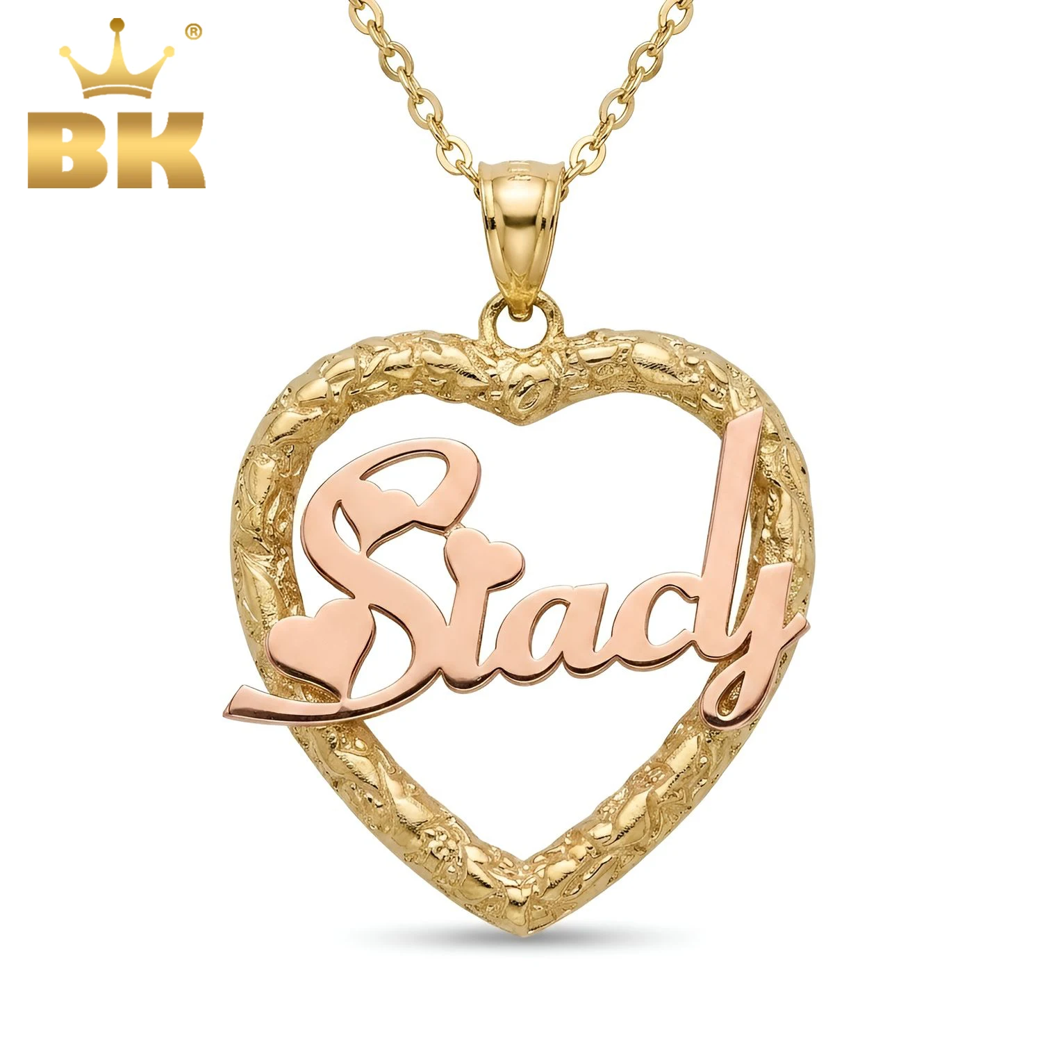 

THE BLING KING Custom Any Logo/Picuture With Heart Pendant Personalized Font Letters Chain Necklace For Men Women Hiphop Jewelry