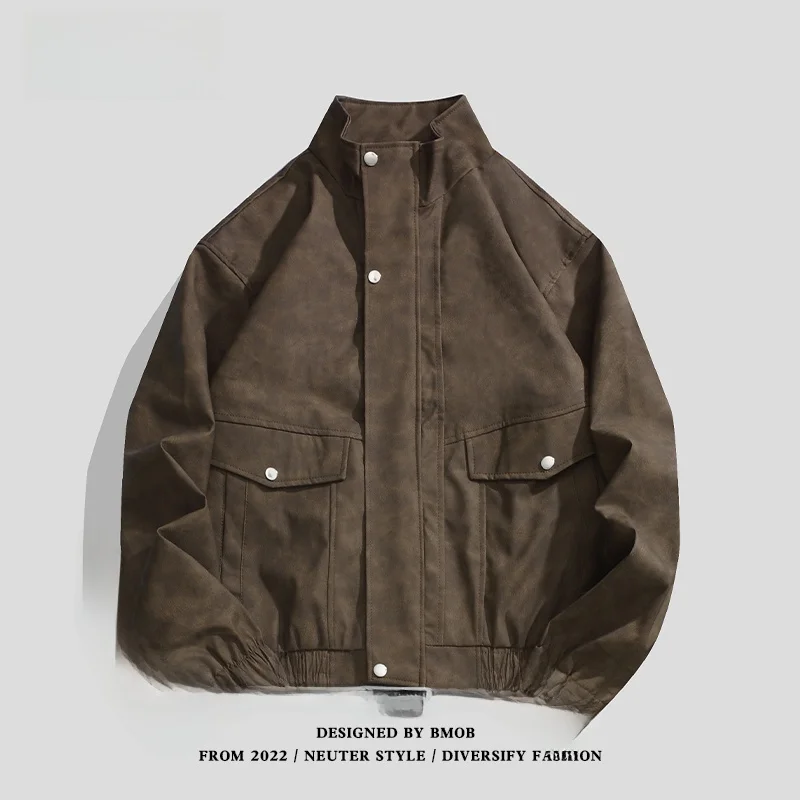 

BMOB American Sle Модный мужской джгут с воротником-стойкой Несколько кетов Мотоциклетная мода Деконструированная верхняя одежда