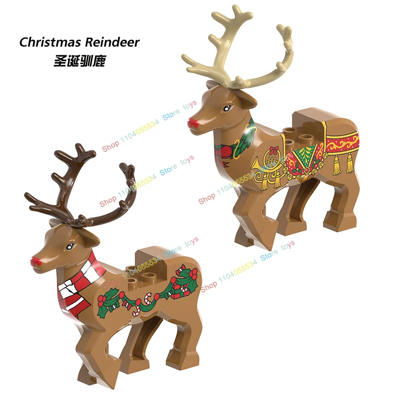 X0319 Animal Series Reindeer Big Horn Deer Elf Mount MOC Building Blocks Bricks Action Figure Block Model Puzzle Children\