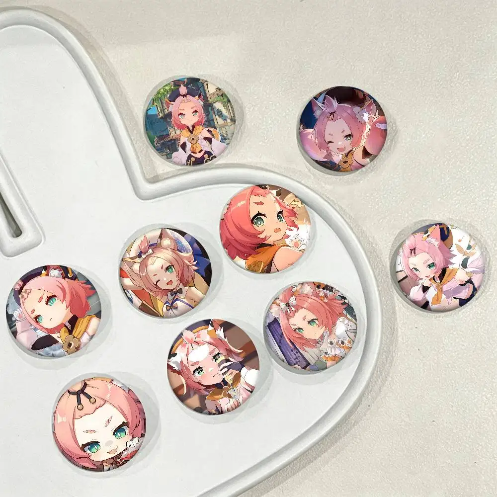 1pc Anime Genshin Impact Diona Cartoon Style Badge Brooches On Backpack Decoration Round Enamel Pins For Accessorys