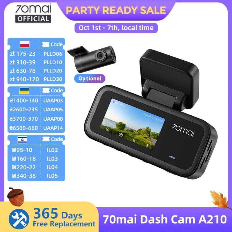 70mai A210 Dash Cam 1080P HDR with Built-in GPS and Wi-Fi 6