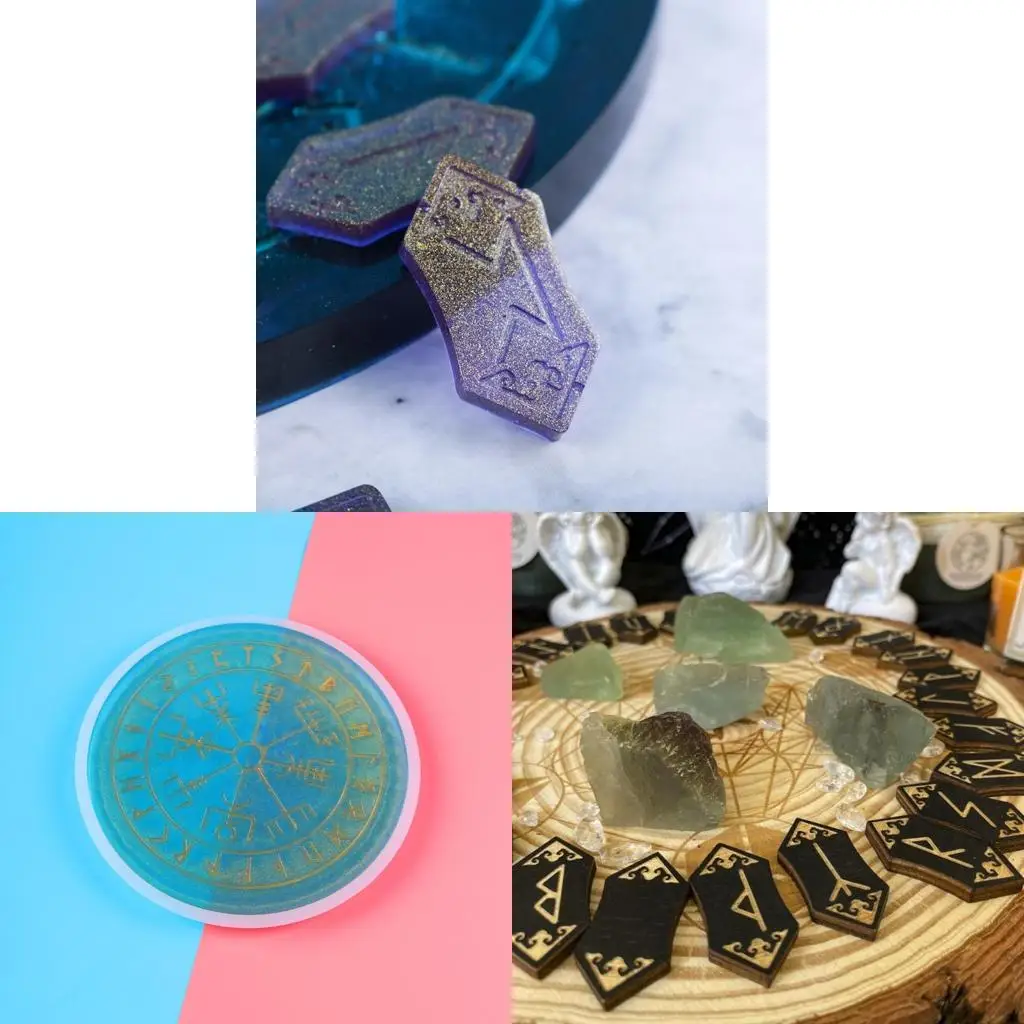 

1 Set Runes Symbol Cards Crystal Epoxy Resin Mold for Table Gaming Viking Treasure Circle Divination Board Silicone Mould