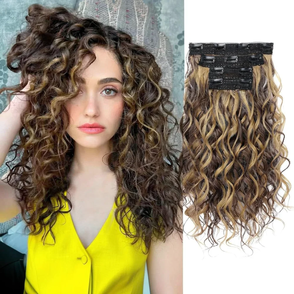 Clip In Water Wave Hair Extensions Synthetic Curly Hairpieces Soft Natural Texture Volumizing Hair Extender