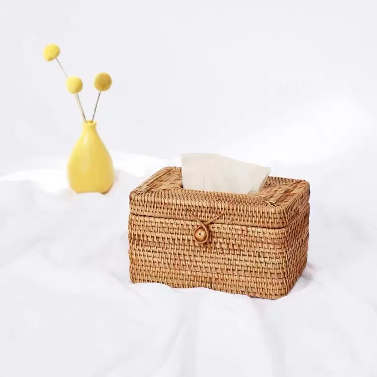 Handmade Rattan Tissue Box Household Napkin Storage Container Towel  Paper Dispenser Barthroom Hotel Holder Office Desktop