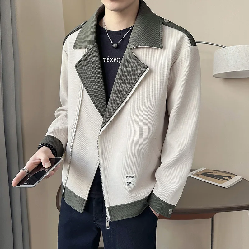 PFHQ 2024 Autumn Winter Contrast Color Long Sleeve Men Jacket Korea Fashion Zipper Casual Male Tops New Loose 21Z7200