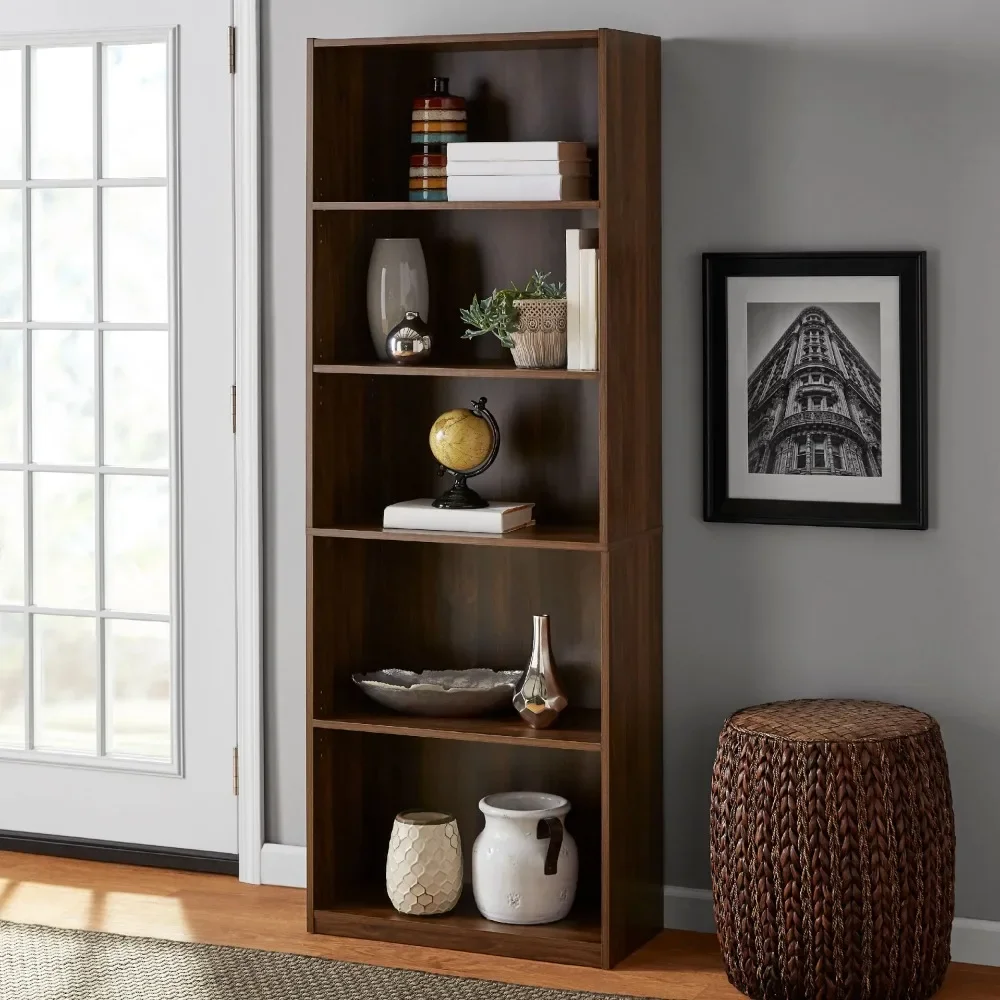 Mainstays 5-Shelf Bookcase with Adjustable Shelves, Storage Cabinet, Antique-and-curio Shelves, Showing Stand