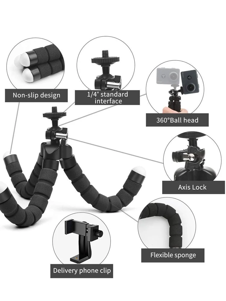 Mini Flexibles Oktopus-Stativ mit 360° Drehung ° Kugelkopf, 1/4-Zoll-Schraube, tragbarer Tischständer für GoPro-Kamera, Webcam, Smartphone, Vlogging – Detail 3
