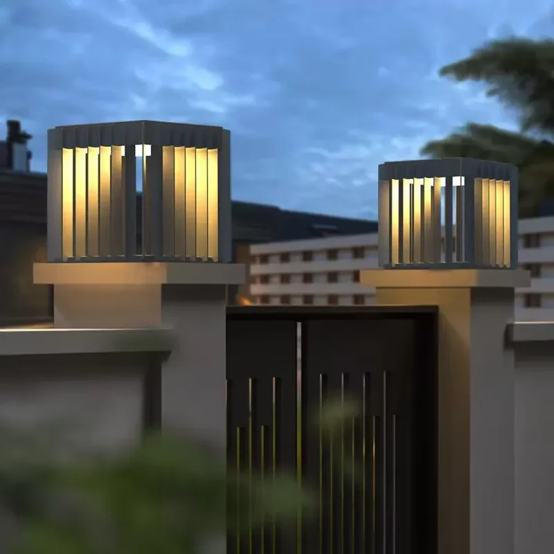 Modern and Simple Outdoor Courtyard LED Pillar Light Waterproof Solar Garden Door & Villa Gate IP65 Rating AC Power Supply