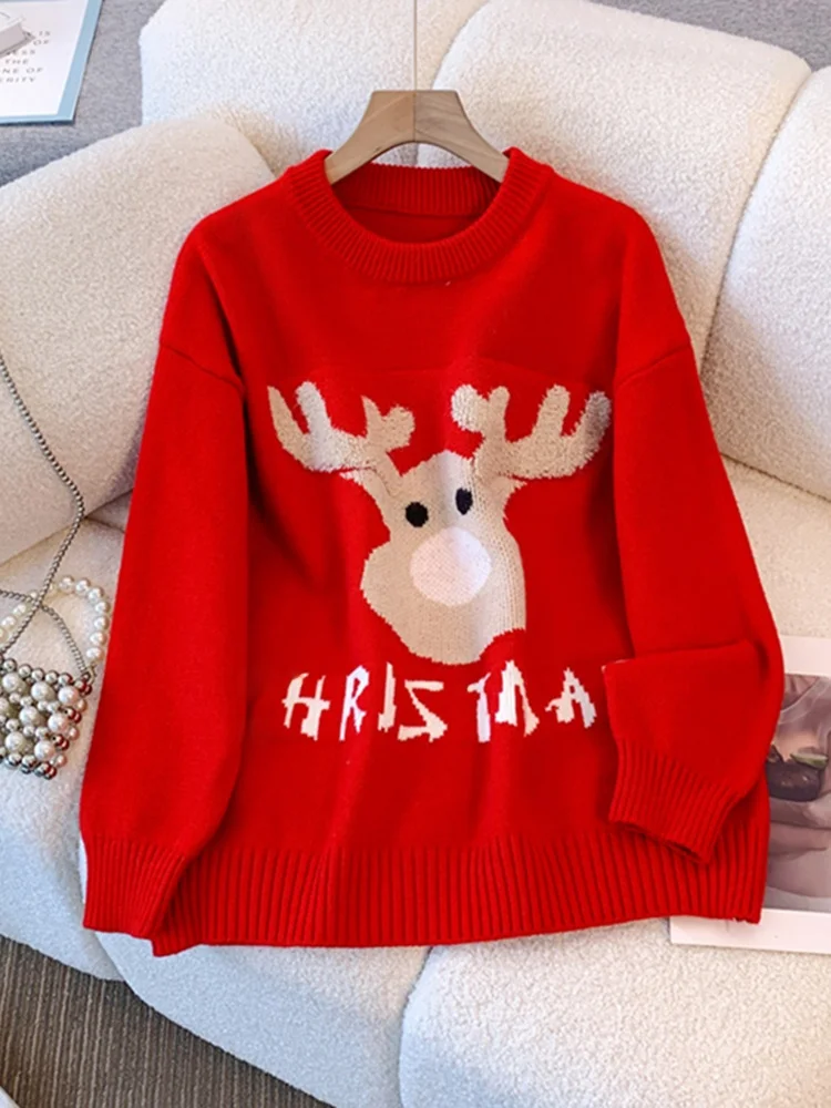 Luźny, długi sweter z dzianiny Cisas Deer, damski, jesienno-zimowy, miękki, ciepły, jako warstwa bazowa, do noszenia na co dzień.