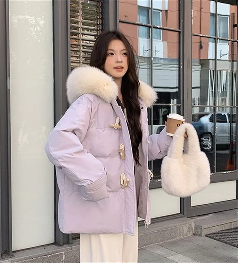 الشتاء سترات النساء 2025 عادية مقنعين سميكة الدافئة مبطن معاطف السترة الإناث مع الفراء طوق أسفل أبلى Chaquetas Parkas Mujer #6