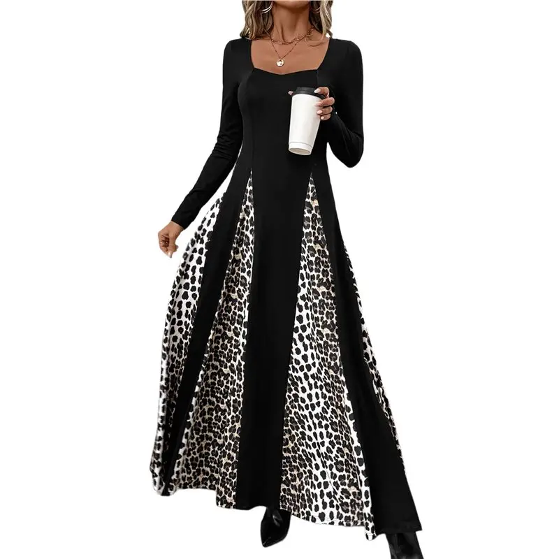 CYL-Womens Casual Dresses Smocked Crewneck Up Long Sleeve Waist A-Line Mini Dress