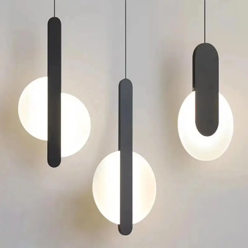 Lámpara colgante nórdica para mesita de noche, luz de línea larga, fondo minimalista negro de lujo, decoración de dormitorio y pared