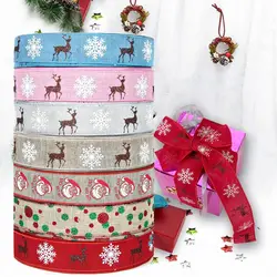 200cm Printing Merry Christmas Linen Elk Wrapping Supplies Snowflake Ribbons Christmas Grosgrain Xmas Decor