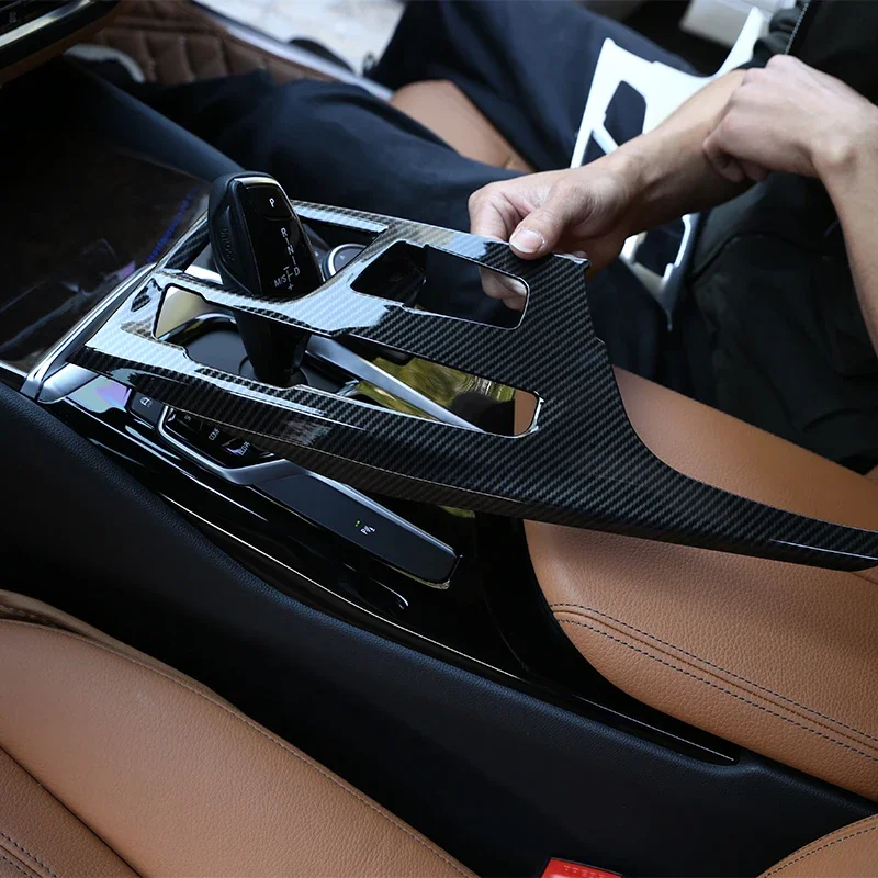For BMW 5 Series G30 2018-22 Car Center Console Gear Shift Panel Frame Covers Trim ABS carbon fiber texture interior accessories