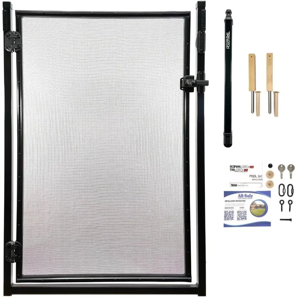 

Self-Closing Black Pool Safety Gate Kit - 4-Foot Lockable Barrier for Decks and Pools, Easy DIY Install, Durable U.S. Made