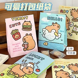 4pcs Cartoon Capybara Series Gift Paper Bag Baking Small Object Storage Bag Snack Wrapping Packaging Bag Creative Packaging Bags