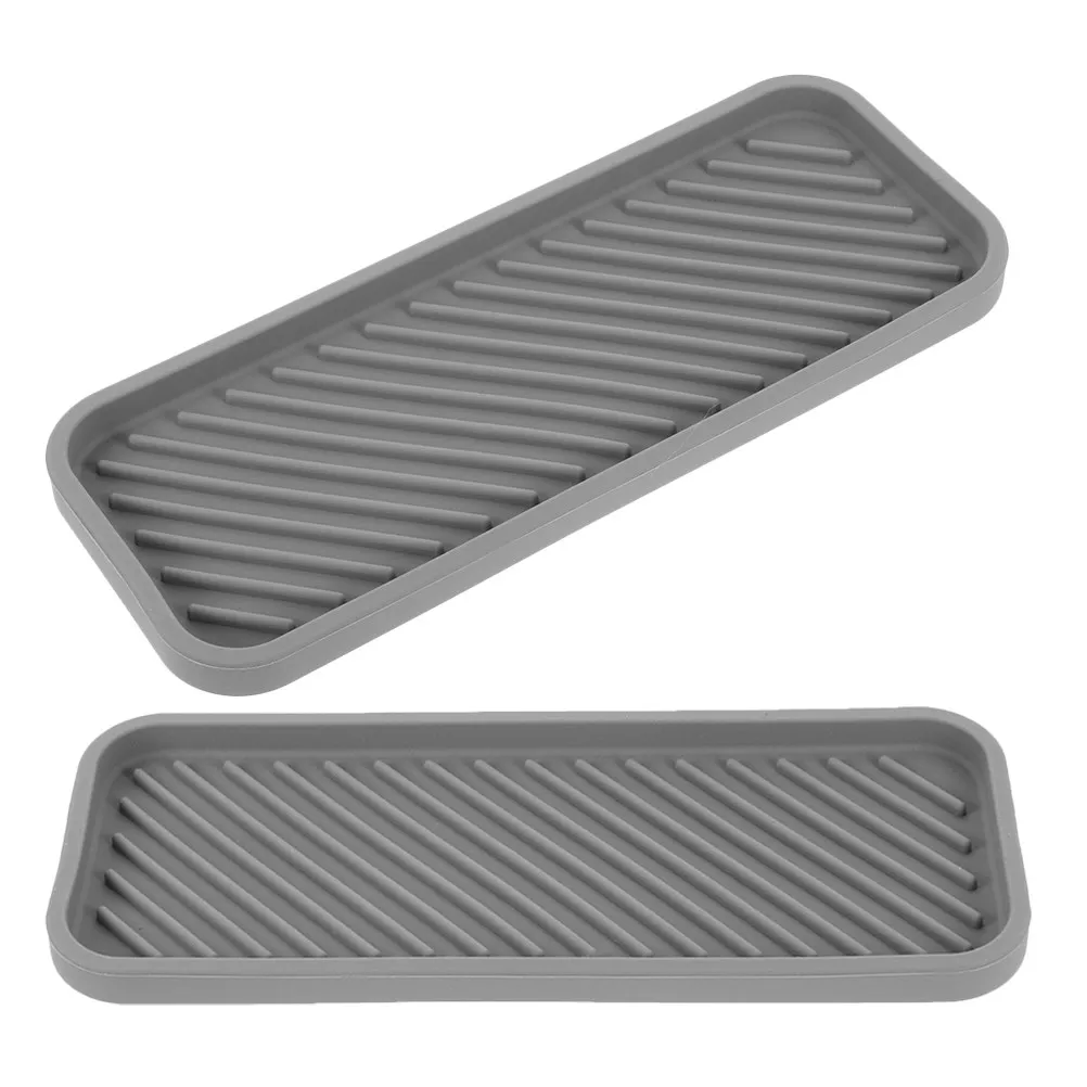 2Pcs Household Silicone Tray Bathroom Counter Organizer Multifunctional Vanity Tray for Toothbrush Toothpaste Soap Bottles Easy