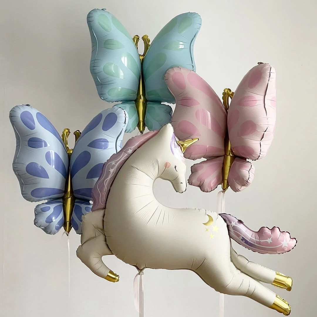 Neue 3D Schmetterling Einhorn Folienballons im Waldprinzessinnen-Stil für Mädchen-Geburtstagsfeiern, Traumhafte Hochzeitsdekoration und Geschenke