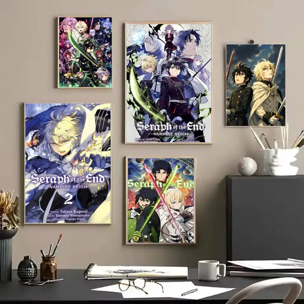 Anime S_Seraph of The E_End Painting Calligraphy Linen Canvas Poster Wall Prints for Living Room Bedroom Office Home Decoration