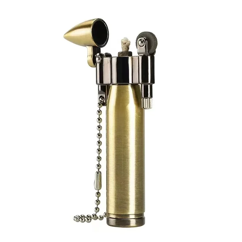 Retro Bullet Grinding Wheel Kerosene Lighter Metal Keychain Lighters Cigar Cigarette Smoking Accessories Gadget For Man Gift