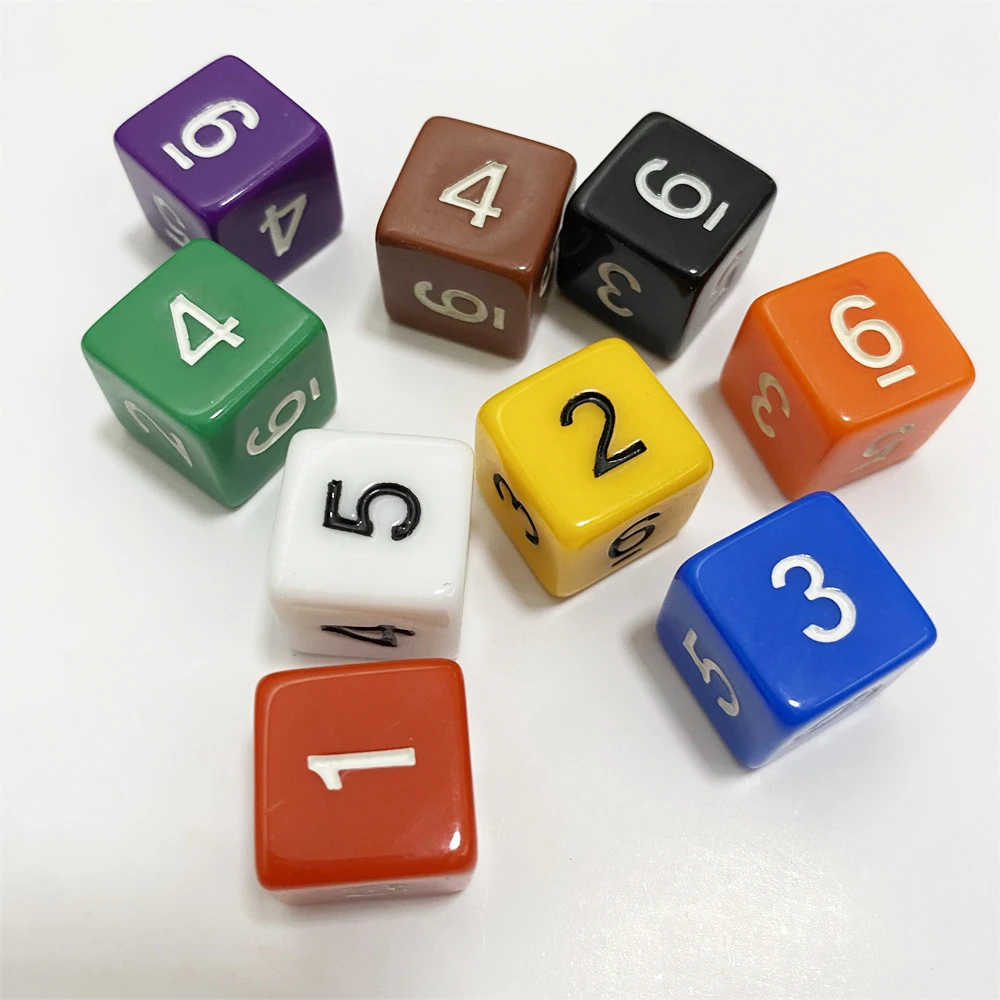 10PCS/lots D6 Drink Digital Dice for Funny Party Club Pub Board Playing Game Mathematics Accessory 8 Colors 16mm