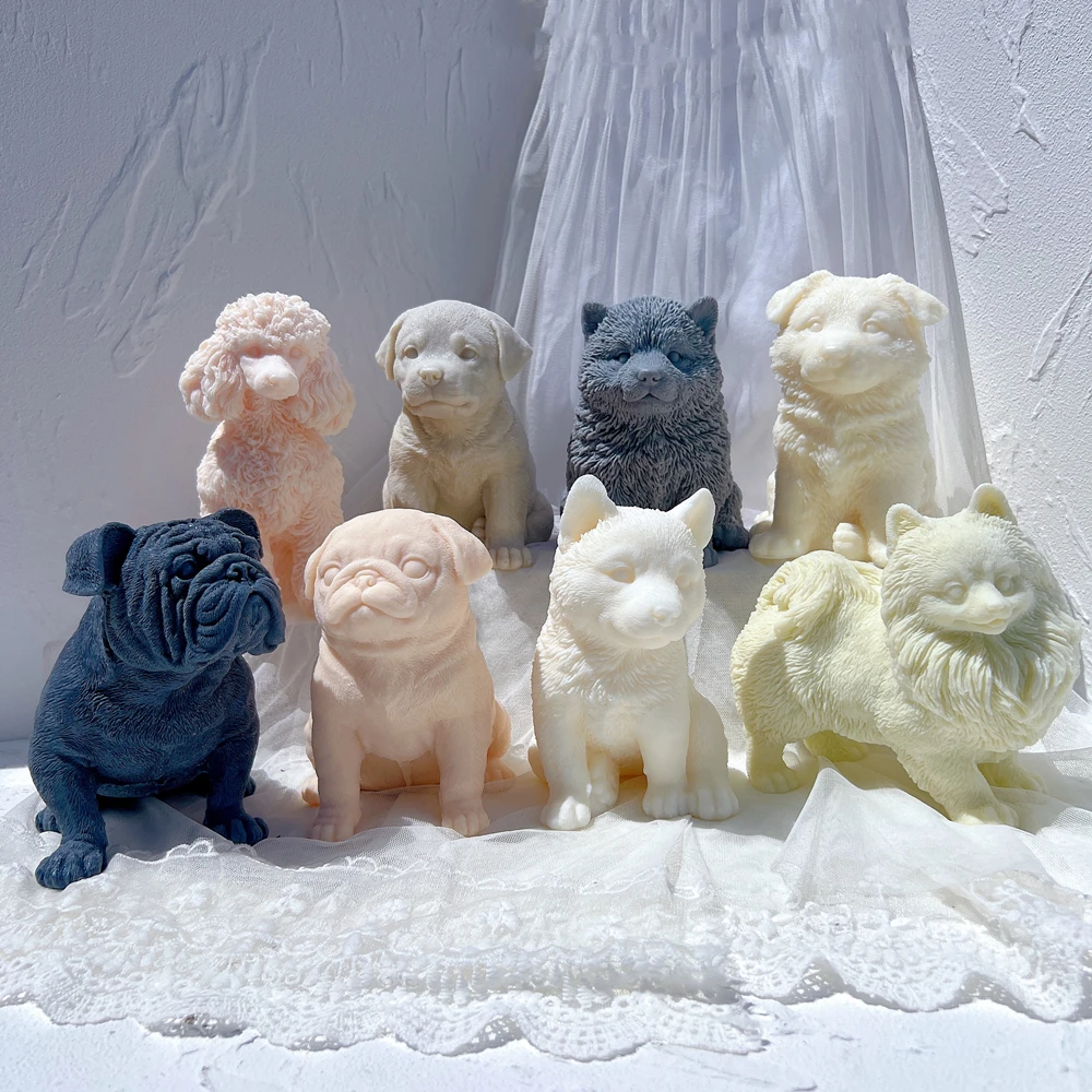 Cute Different Breeds Dog Candle Mold Animal Puppy Soy Wax Silicone Mould Dog Lover Home Decor