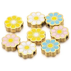 5pcs Stainless Steel Wholesale Enamel Flowers Beads Charms for Necklace Supplies Earrings Making DIY Jewelry Accessories