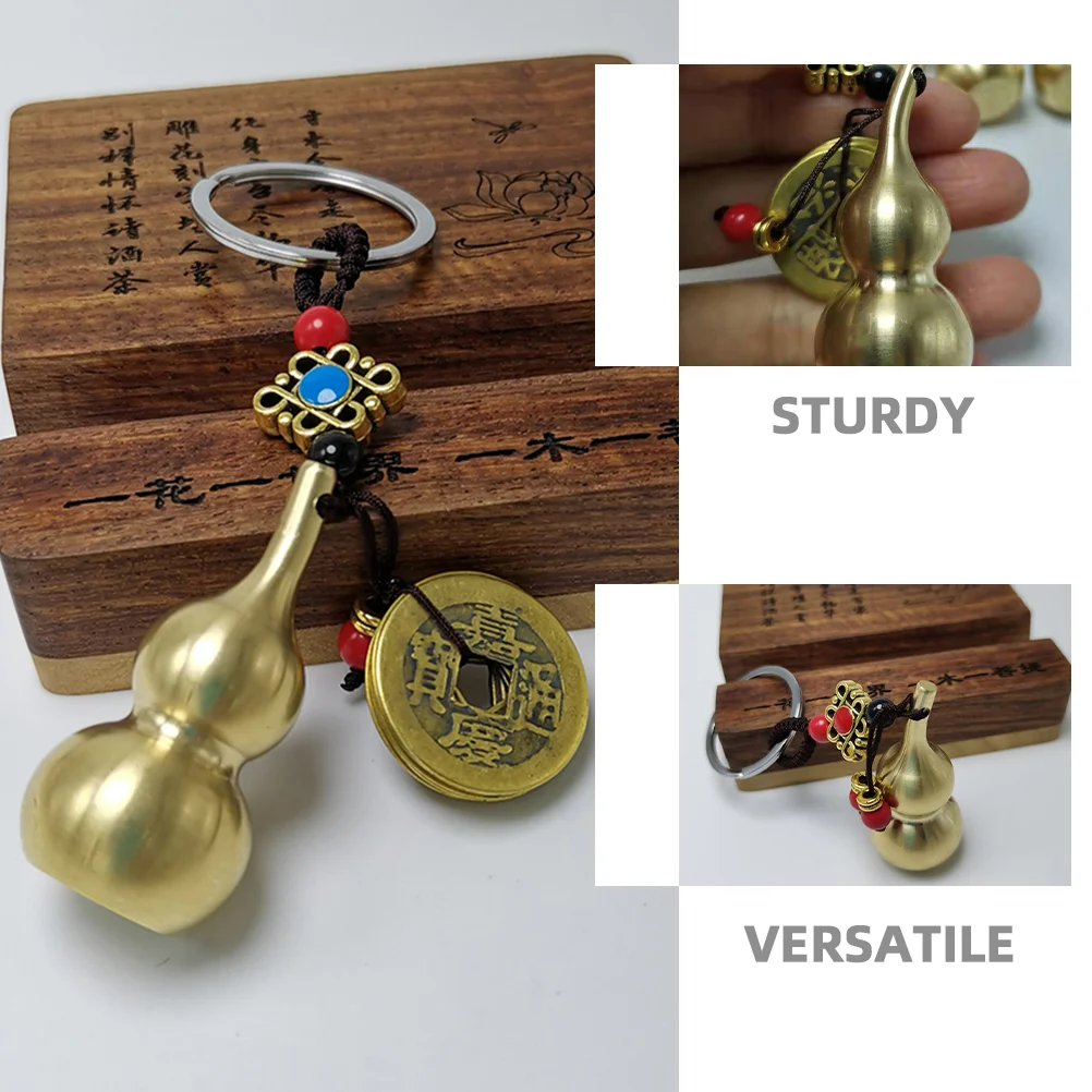 2 Pcs Gourd Key Pendant Shackle Chinese Keychain Personality Golden Decorative Fob