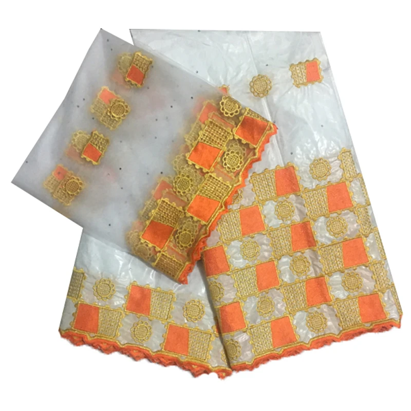 Tissu Broderie Dubai, pañuelos Bazin bordados, telas Riche, encaje de tul africano, tocado de Gele nigeriano para boda, 5 + 2 yardas/lote