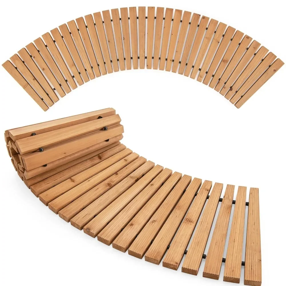 

7ft Curved Wooden Garden Pathway 2PCS, 17" W Roll Out Hardwood Walkway, Non-Slip Surface, Tools Free Assembly, for Wedding