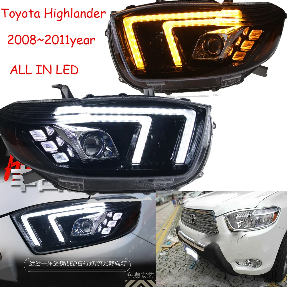 

2008~2011y car Bumper lamp Head light For Highlander Headlight kluger ALL IN LED Taillight DRL Running lights Bi-Xenon Beam