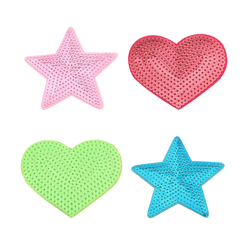 Iron On Patches For Clothing Star Heart Sequin Thermal Jacket Diy Embroidered Sew Sticker Backpack Cute Parche Kids Ropa Glitter