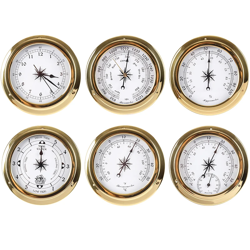 New 1pcs Brass Case Weather Station Barometer Temperature Hygrometer Clock and Clock Tid 115mm 1-6 model to choose B91156