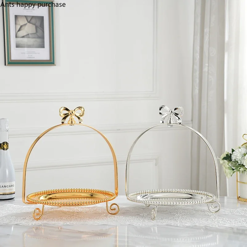 Single Layer Two Layers Three Layers Bow Metal Cake Stand Gold Silver Round Pearl Dessert Cake Pan Fruit Tray Display Stand