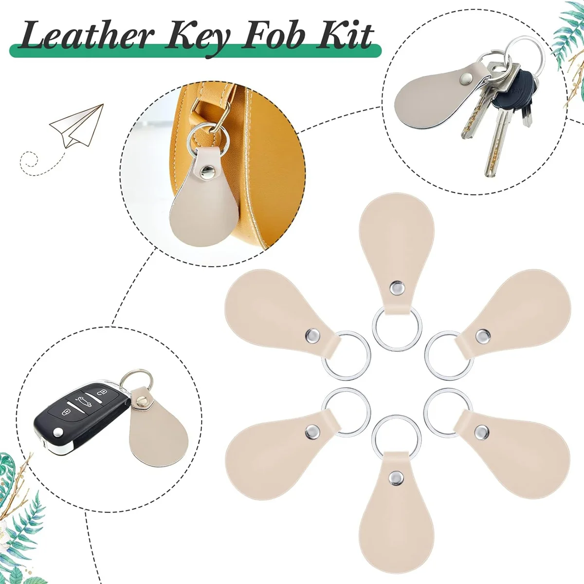 Kit portachiavi in pelle da 30 pezzi per artigianato fai-da-te, portachiavi in pelle PU con rivetti e portachiavi per incisione portachiavi