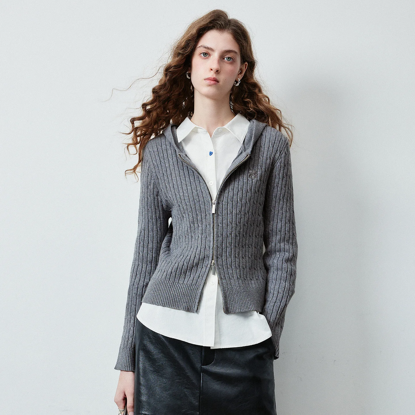 TOYOUTH Women's Hooded Double Zipper Knit Cardigan 2026 Fall New Arrival Slim Fit Ribbed Long Sleeve Outerwear Top