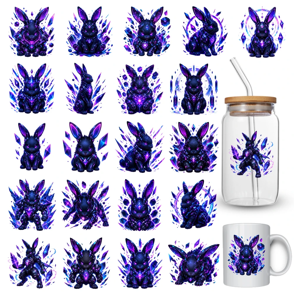 21 Pcs Crystal Rabbit UV DTF Stickers DIY Water Bottle Glass Glass DTF Transfer Stickers UV DTF Transfer Stickers for Glass Cups