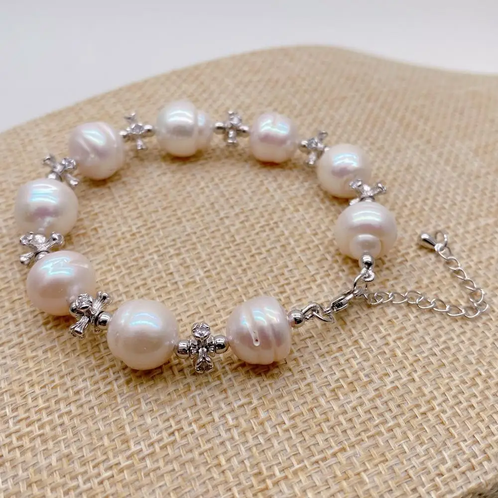 

YYGEM 11x13mm natural Cultured White rice freshwater Pearl Beaded Bracelet Minimalism Jewelry