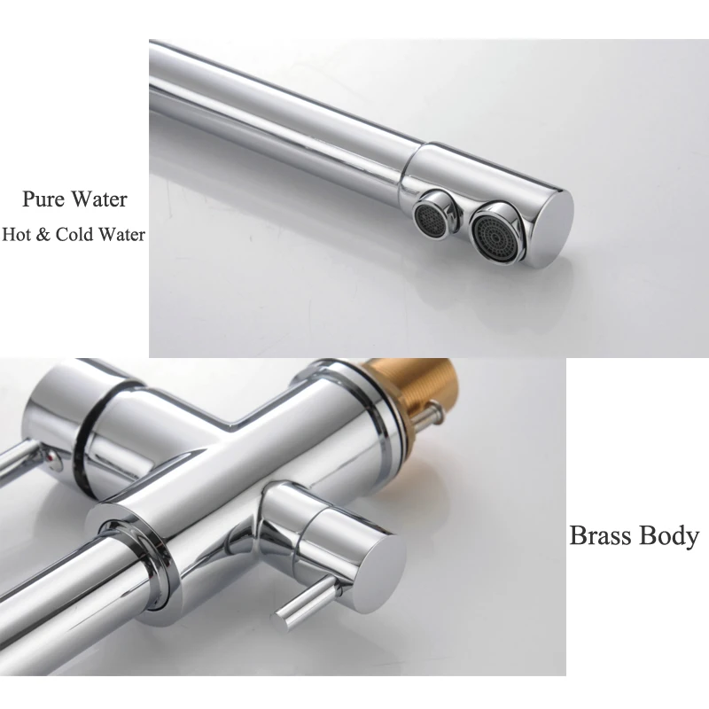 황동 회전 식수 수도꼭지 3 방향 물 필터 정수기 주방 수도꼭지 싱크 탭 크롬 블랙 베이지