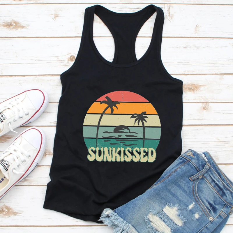 

colored sunkissed vest retro women sleeveless beach graphic tanks