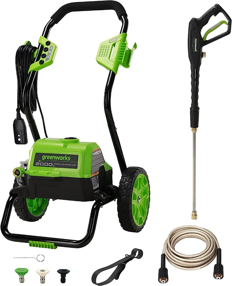 Greenworks 2000 Max PSI @ 1.1 GPM (13 Amp) Electric Pressure Washer (Black Frame) PWMA Certified, Green