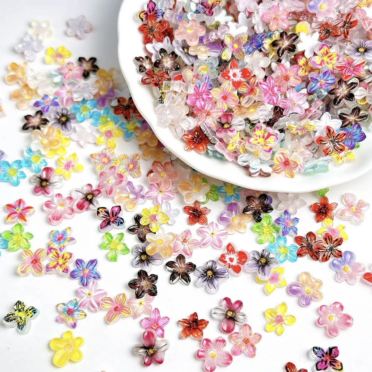 عشوائي مختلط الراتنج مضيئة الملونة خمسة البتلة زهرة مسمار الفن الديكور النفط اللوحة نمط زهرة مسمار السحر DIY بها بنفسك الحرف اليدوية