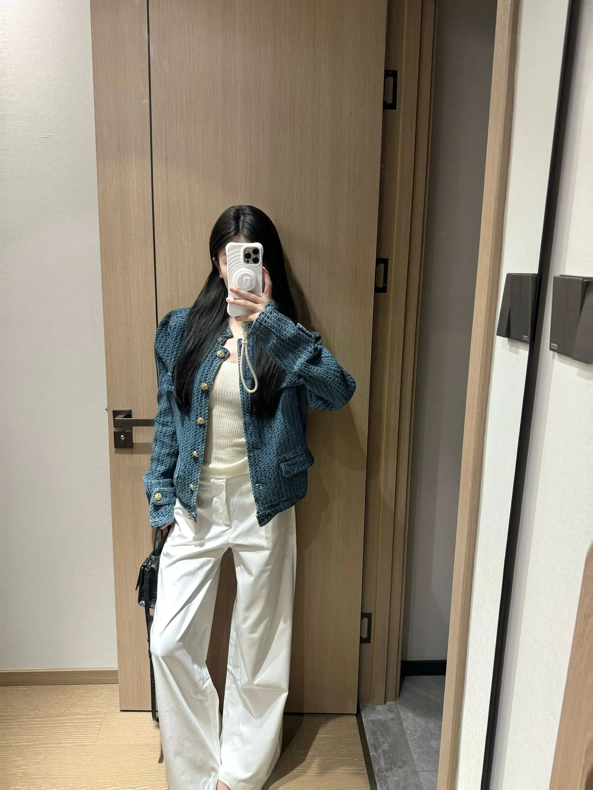 

Корейский шикарный свободный женский джинсовый жакет с воротником-стойкой, осенний модный кардиган в стиле «маленький аромат»