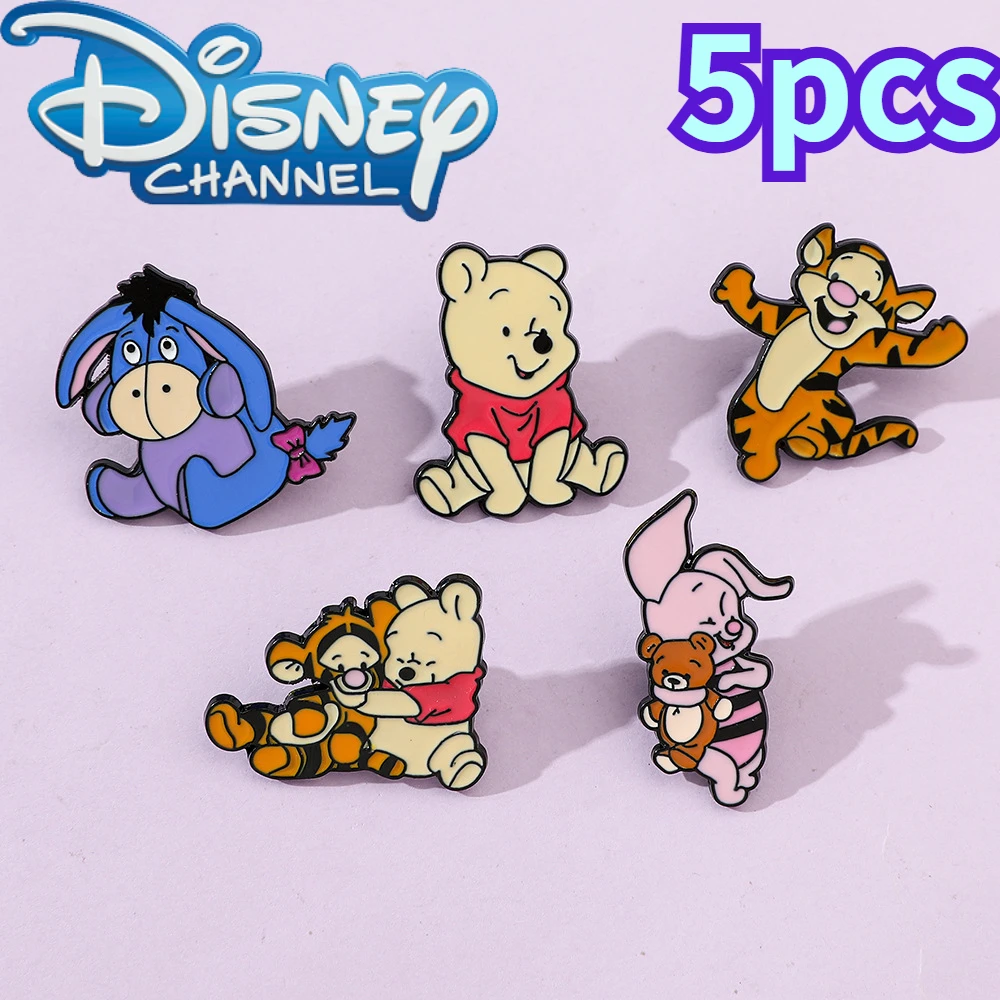 5 Pcs Cartoon Anime Creative Winnie the Pooh Metal Brooch Decoration Cute Tigger Piglet Dripping Oil Alloy Pin Accessories