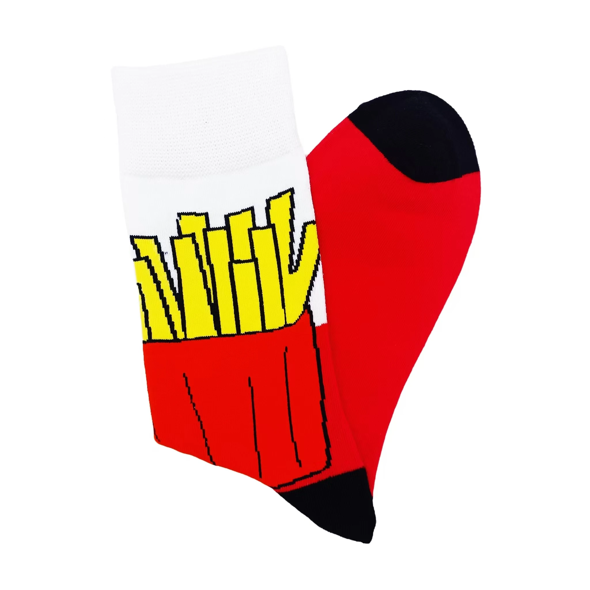 1 pair of cute pure cotton couple's personalized mid-calf socks with French fries pattern