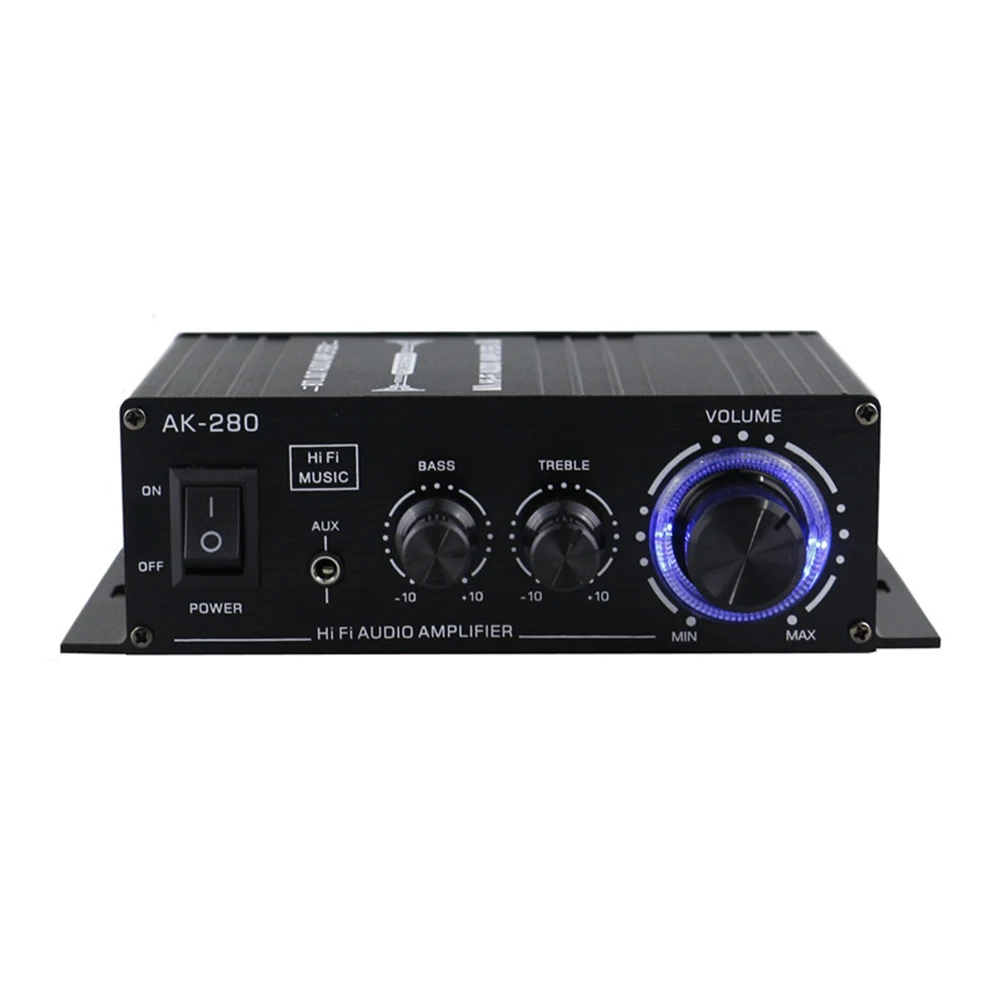 AK-280 Digital Amplifiers HiFi Bass Stereo Power Amplifier 12V 40W+40W Dual Channel Music Player Home Theater RCA AUX Input