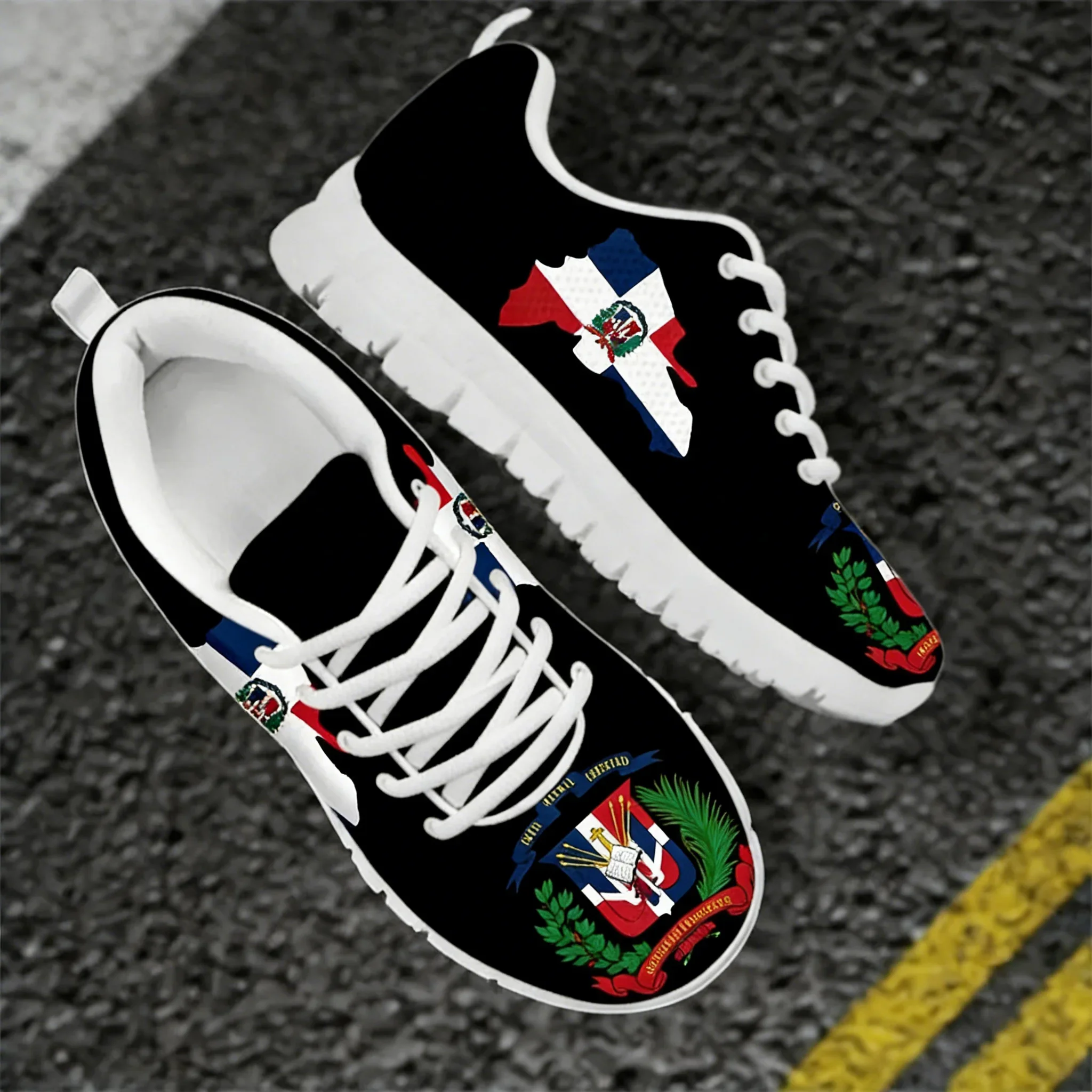 Dominican Republic Flag Mesh Sneaker for Women Shoes Casual Lace Up Flats Zapatillas Female Breathable Walk Footwear