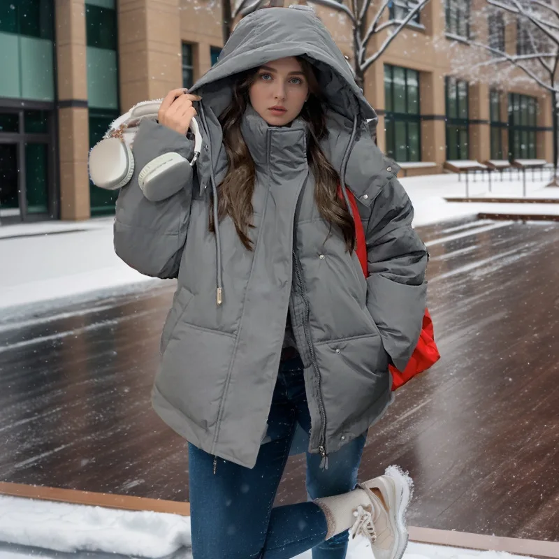 

Зимняя женская куртка KIDCRKJ, повседневная укороченная хлопковая куртка с капюшоном для женщин, утепленная, теплая, на молнии, с воротником-стойкой, женское пальто