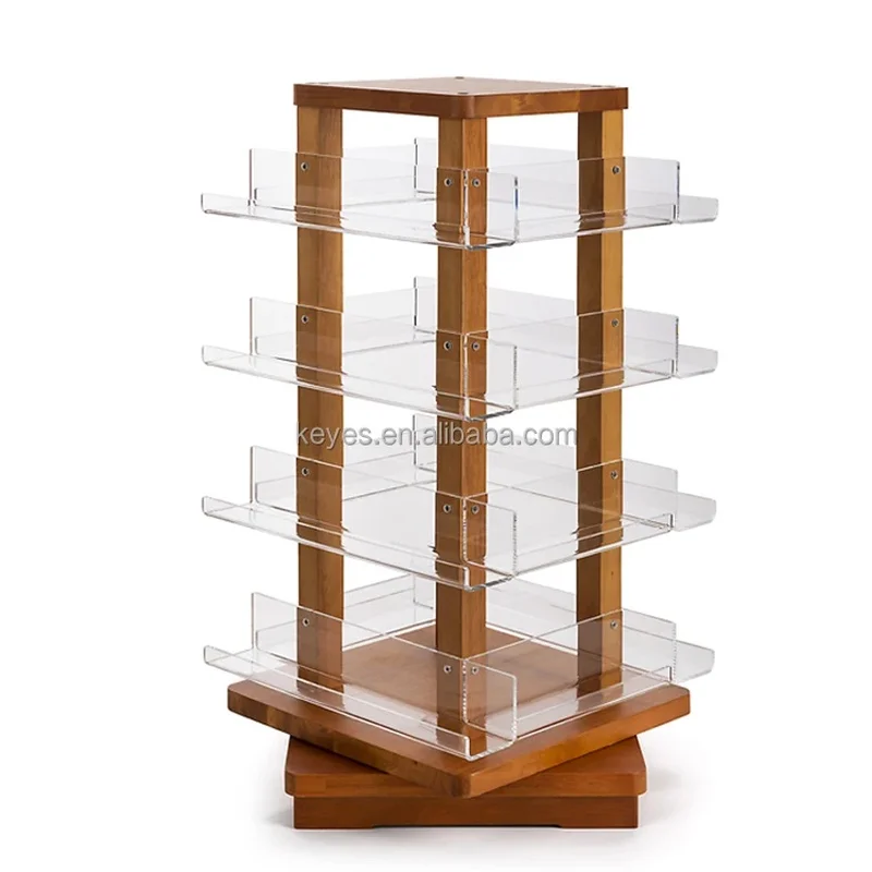 custom.Modern Retail Flower Store Display Stand 4-Side Pegboard Disassemble Card Rotating Display Rack Postcard Acrylic Wooden R