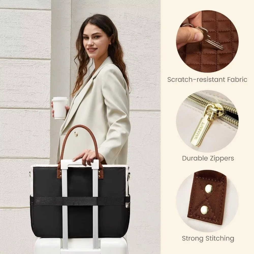 Large Capacity Tote Bag for Women Water-resistant Multi-Pocket Laptop Bag Lightweight with Cup Holder Handbag for Travel Office